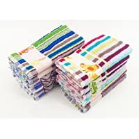ZD Paños de Cocina RIZO 100% Algodón Multicolor Rayas Con Dibujo Bordado Pack 12 Toallas de Cocina